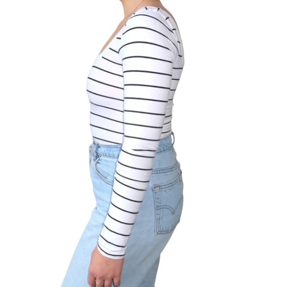 NEW Brunette The Label Square Neck Bodysuit | Stripes - Picture 3 of 3
